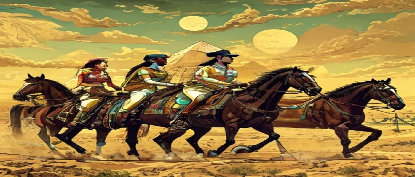 فارس على حصان عربي في الصحراء